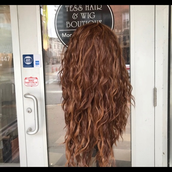 Copper Brown Curly long Swisslace Lacefront wig - Picture 4 of 9